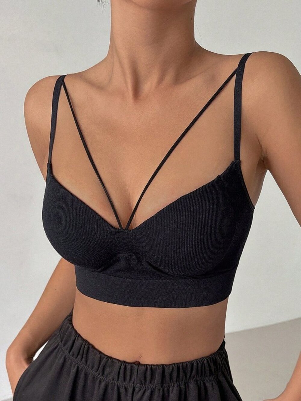 Black Casual-Casual Women's Bra Top - Picture 3 of 4